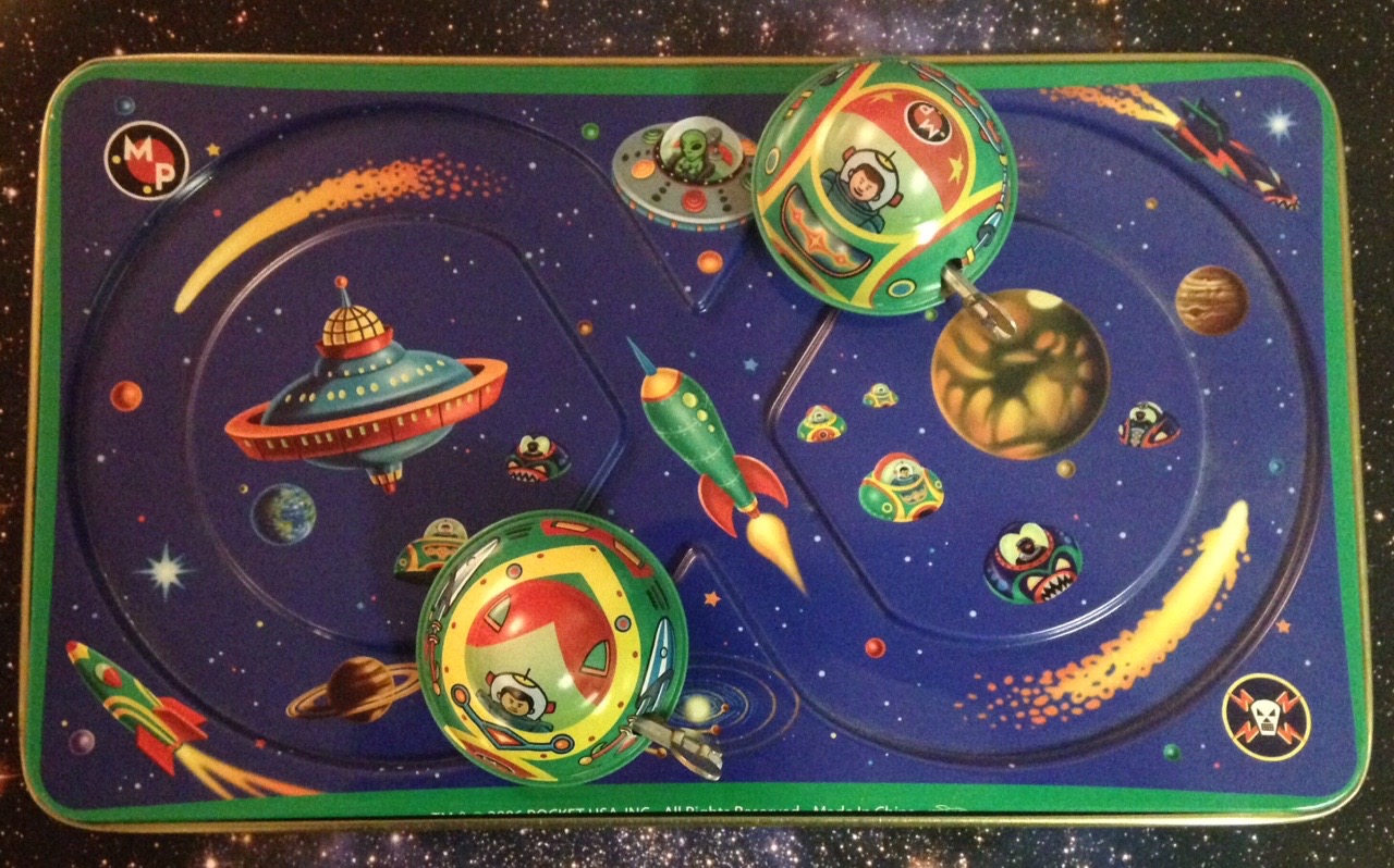 Rocket USA Space Race Tin toy wind-up flying saucers